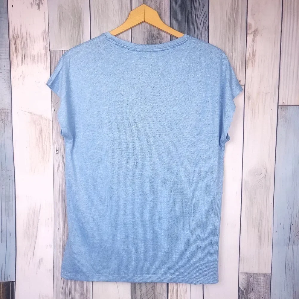 Orvis Blue Knit Tunic Top Short Sleeve V Neck Size Medium